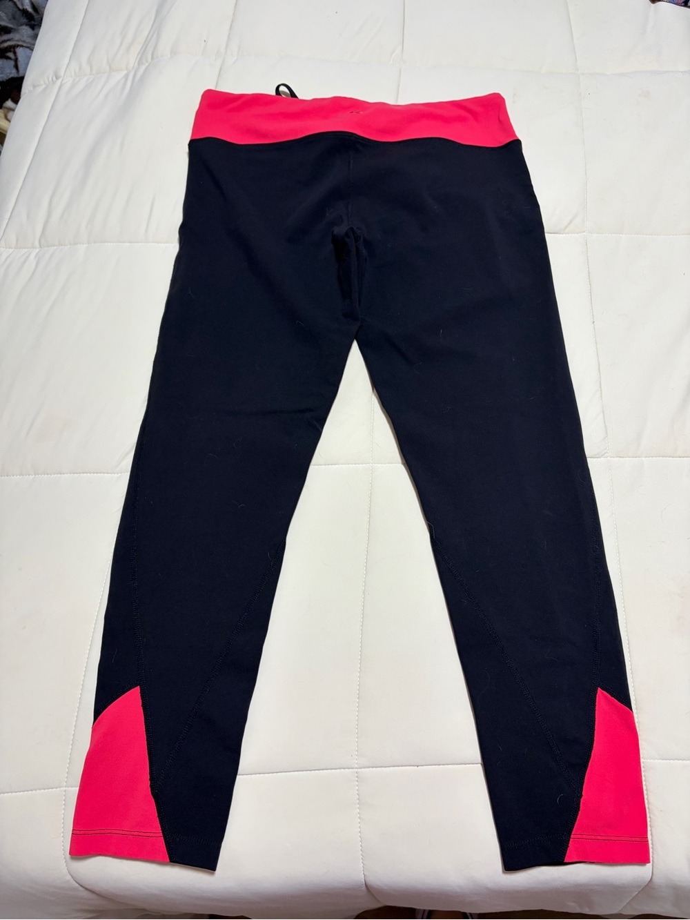 Tuff Athletics Black Leggings with Hot Pink Waistband & Hem Panels